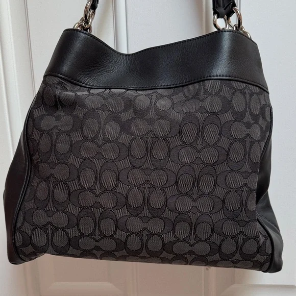 Coach EUC Lexy Shoulder Bag Signature Black/Gray Jacquard w/dust bag - Picture 3 of 13